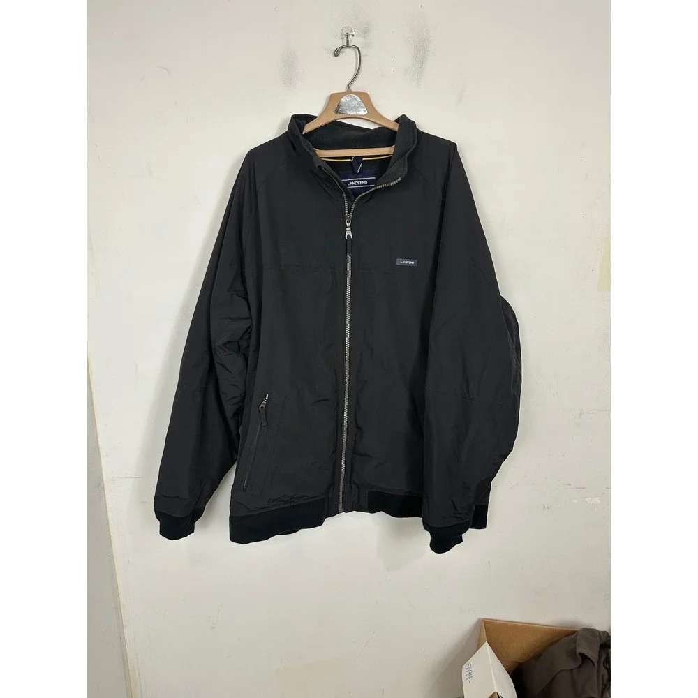 Lands End Squall Jacket Mens 3XL Tall Black Fleece Lined Full Zip Bomber 457210
